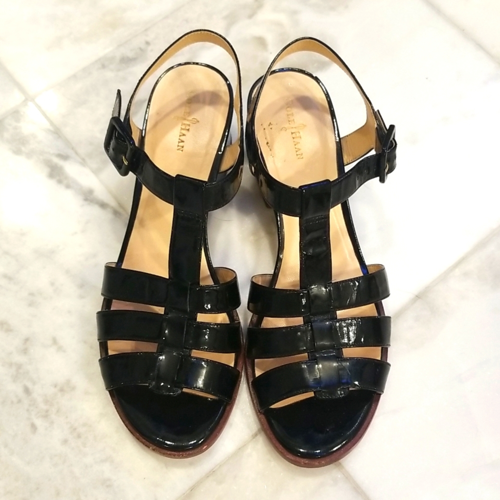 Cole Haan Black Patent Leather Gladiator Sandals